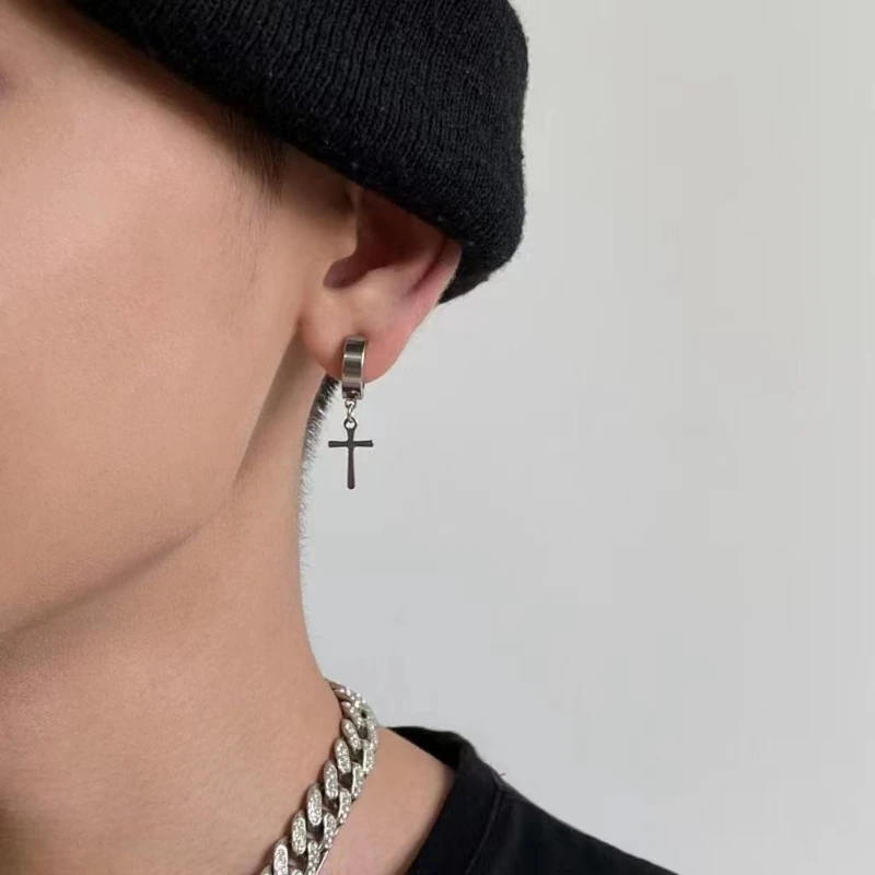 铜合金耳饰 十字架耳夹无耳洞男冷淡风男士单只耳钉潮男生耳环个