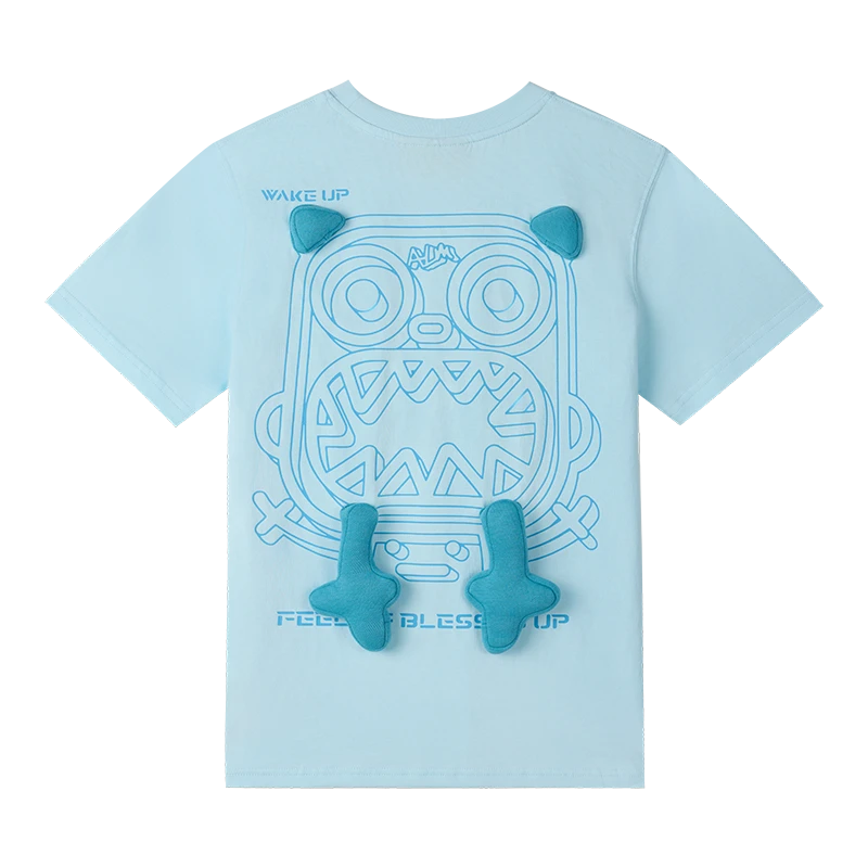 CALMMIND后背小怪兽印花亲子短袖新款国潮怪兽图案立体圆领t童装