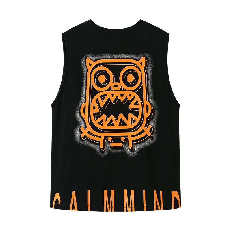 CALMMIND小怪兽印花坦克背心宽松嘻哈潮流设计感半袖夏季短袖