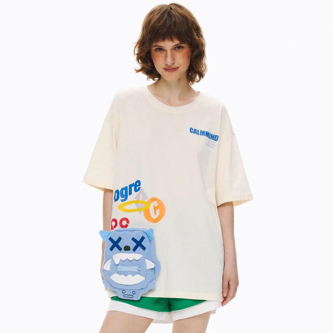 CALMMIND立体小怪兽短袖体T恤新款宽松情侣休闲打底半袖国潮T恤