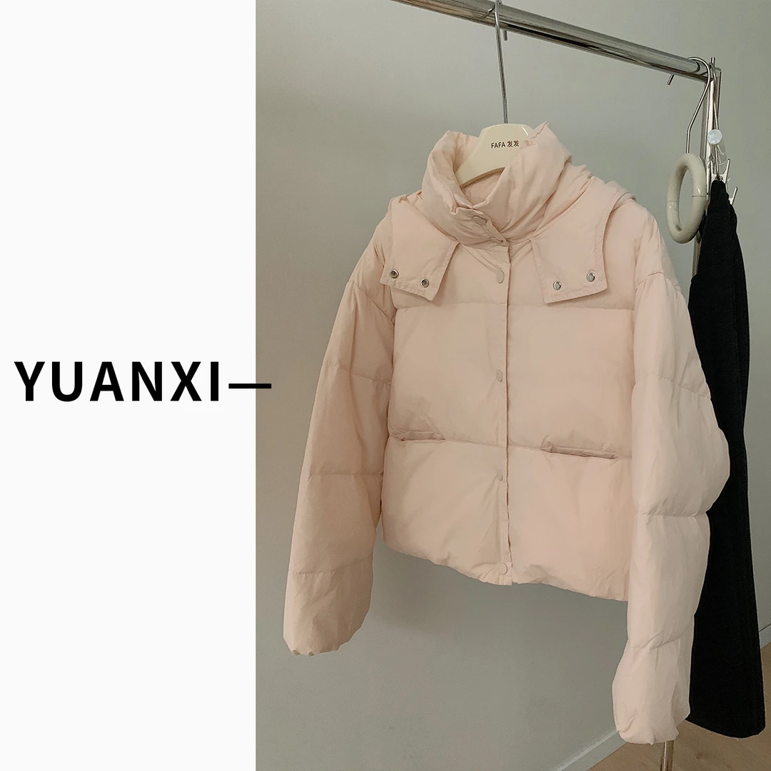 【YUAN.XI】F265 韩版连帽立领外套女短款冬季新款