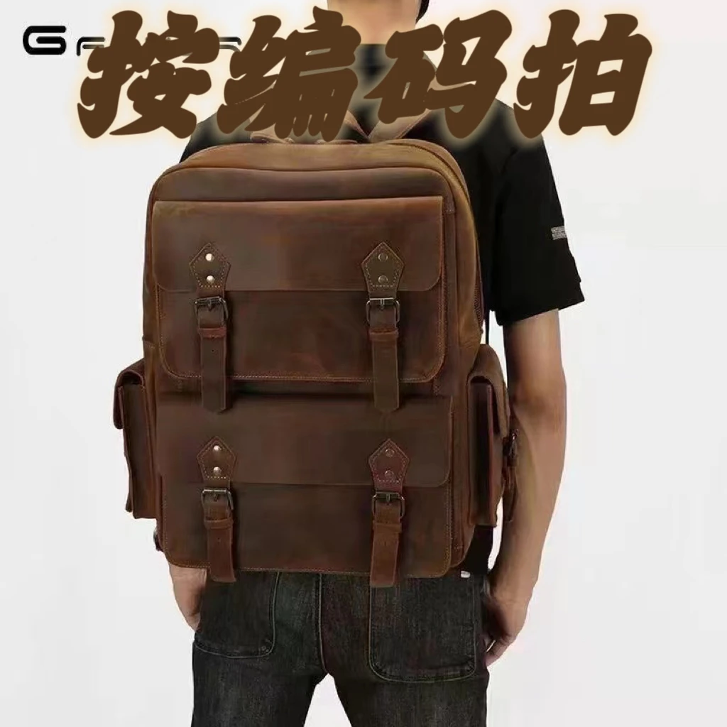 无品牌男士真皮欧美复古疯马皮个性包户外休闲防水多功能