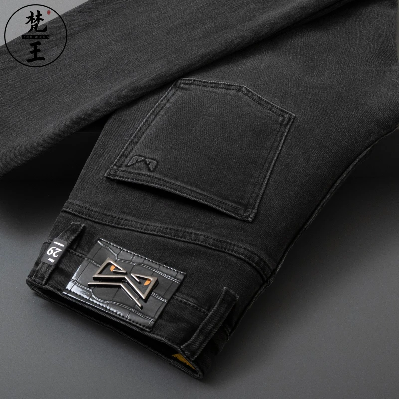 FANWANG/梵王牛仔裤男秋冬欧版修身小直筒弹力黑灰休闲百搭长裤子