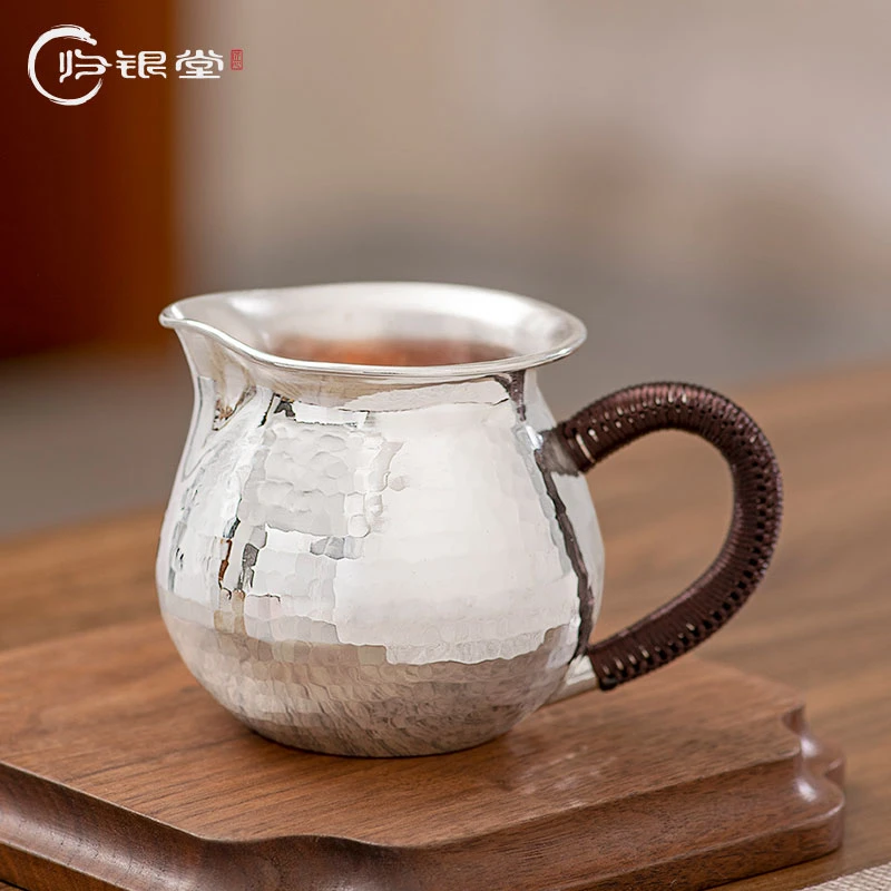 归银堂999纯银公道杯 纯手工茶具套装功夫滤茶杯家用分茶器茶漏杯