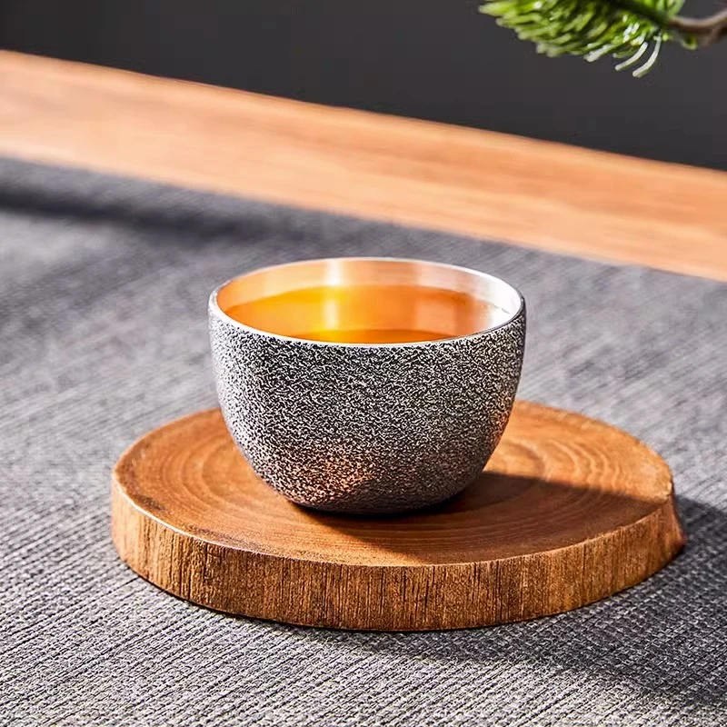 归银堂足银手工锤纹石纹银杯茶杯主人杯品茗杯银杯GS-ZPMB220701