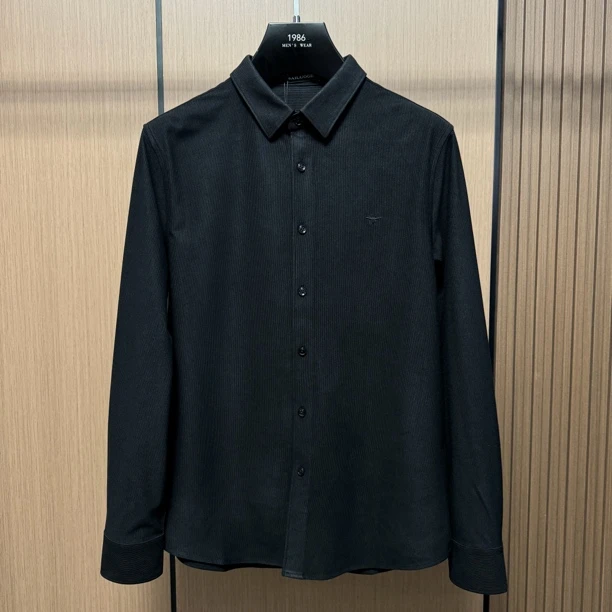 【现货衬衣】秋冬新款65008男士竖条纹肌理小标休闲百搭衬衣