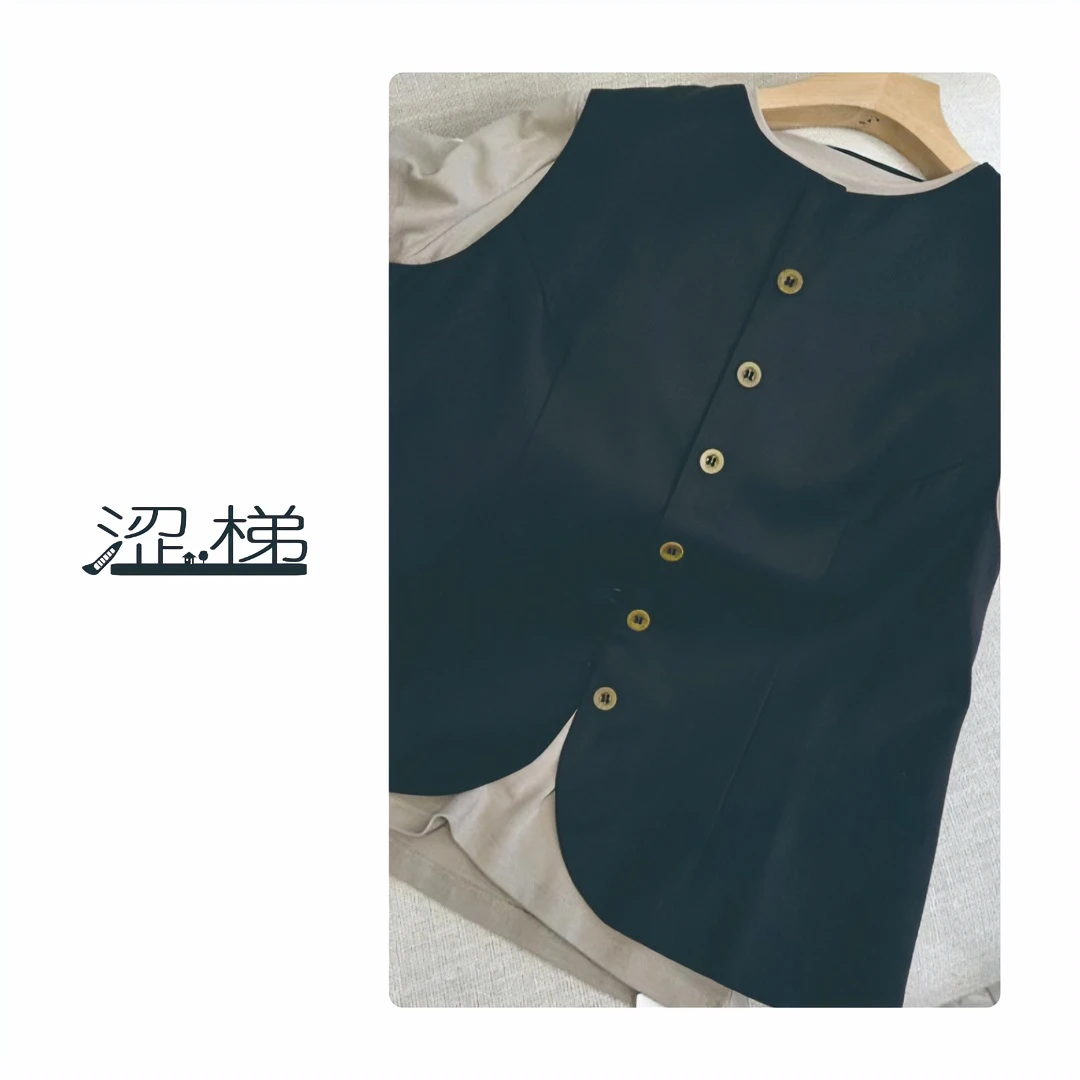 涩梯【女】192复古外搭叠穿坎肩无袖西装小众显瘦马甲外套气质黑色