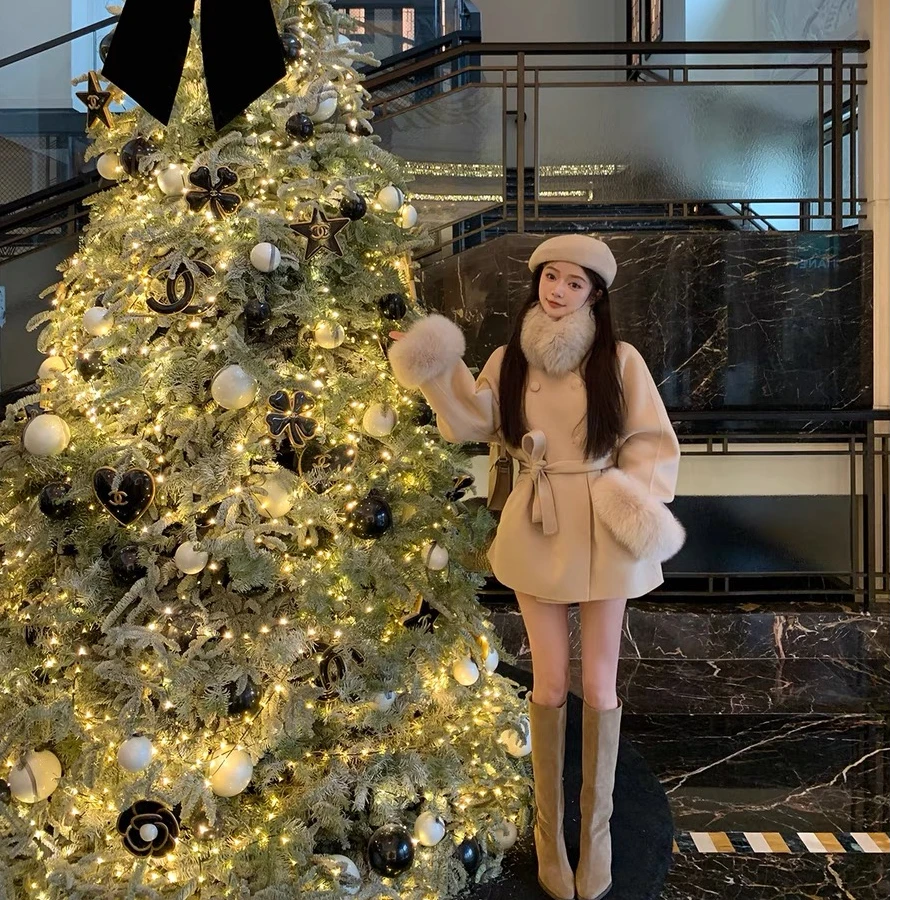 静香Ootd "财阀千金" 100双面羊毛＋定染狐狸大毛领