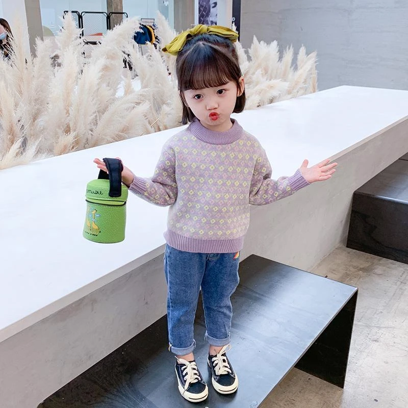 2024新款女宝宝儿童针织衫毛衣秋冬儿童洋气打底衫加绒加厚韩版