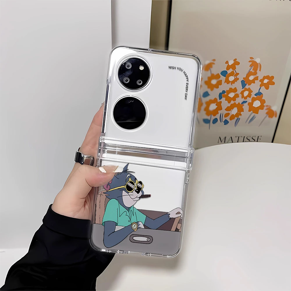 开车汤姆猫华为P50Pocket手机壳防摔摩托罗拉40Ultra折叠透明壳硬