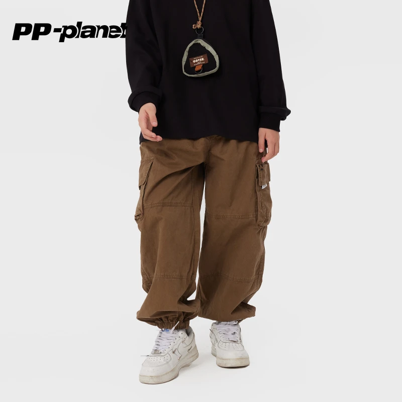 PP星球儿童口袋束脚工装裤秋季新款男中大童休闲百搭宽松长裤