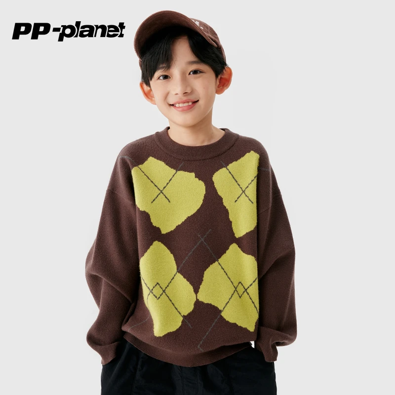 PP星球男童原创保暖舒适毛衫中大童冬季款儿童提花毛衣