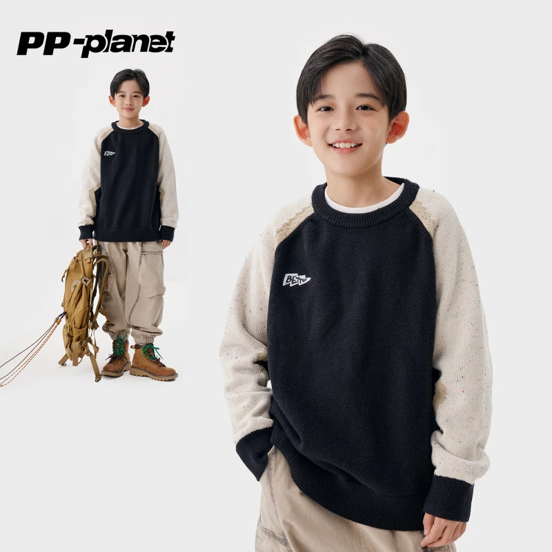 PP星球童装儿童毛衣秋冬款男孩毛衫新款中大童拼色百搭针织衫