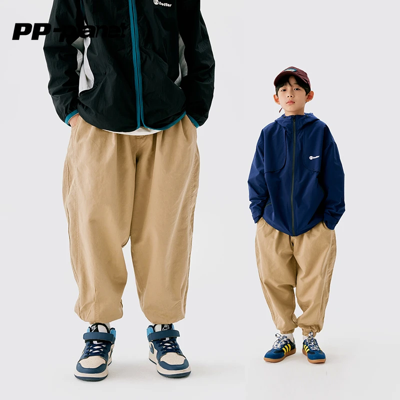 PP星球童装男女童工装裤春秋新款中大童工装风束脚休闲裤时髦