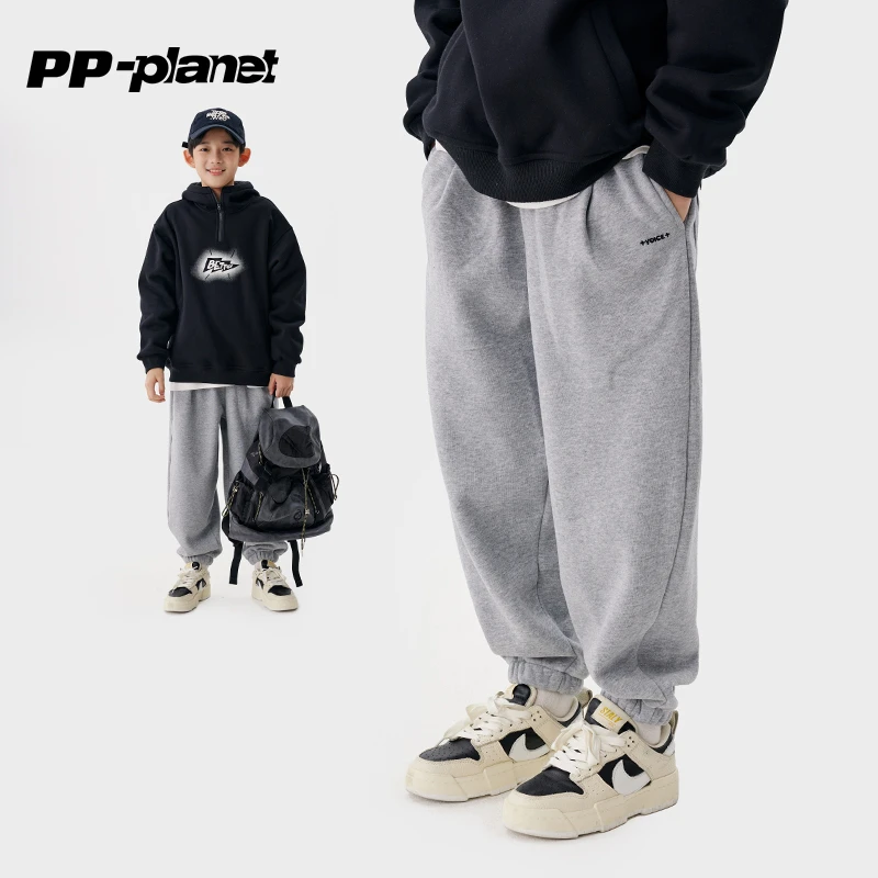 PP星球男孩冬季新款加绒裤子儿童保暖百搭休闲裤中大童运动裤