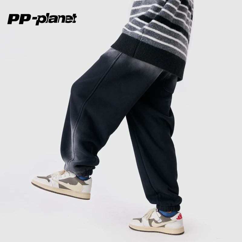 PP星球儿童一体绒卫裤秋冬中大童洗褪渐变色休闲百搭运动裤