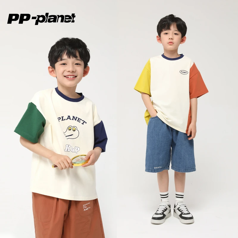 PP星球童装原创男童T恤2023夏装新款休闲卡通宽松套头圆领短袖T恤