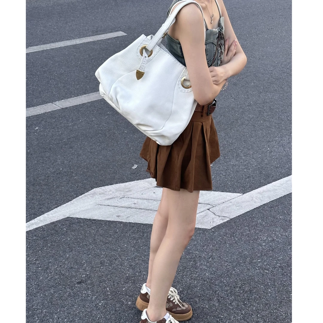 95新 FENDI/芬迪 白金绑带全皮单肩腋下包