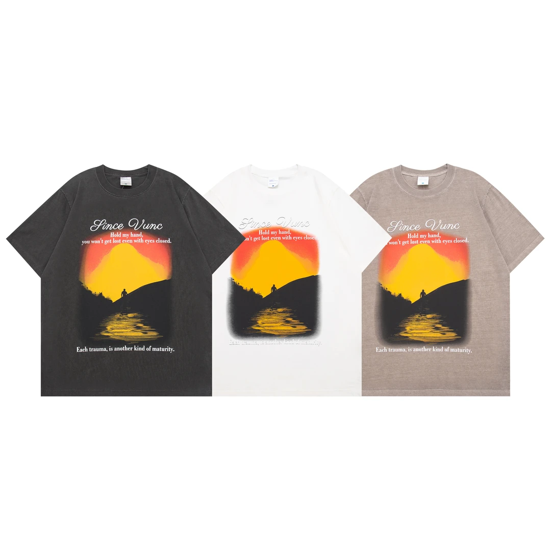 429 街头国潮牌男装印花2023夏季新款宽松洗水美式复古短袖t恤男