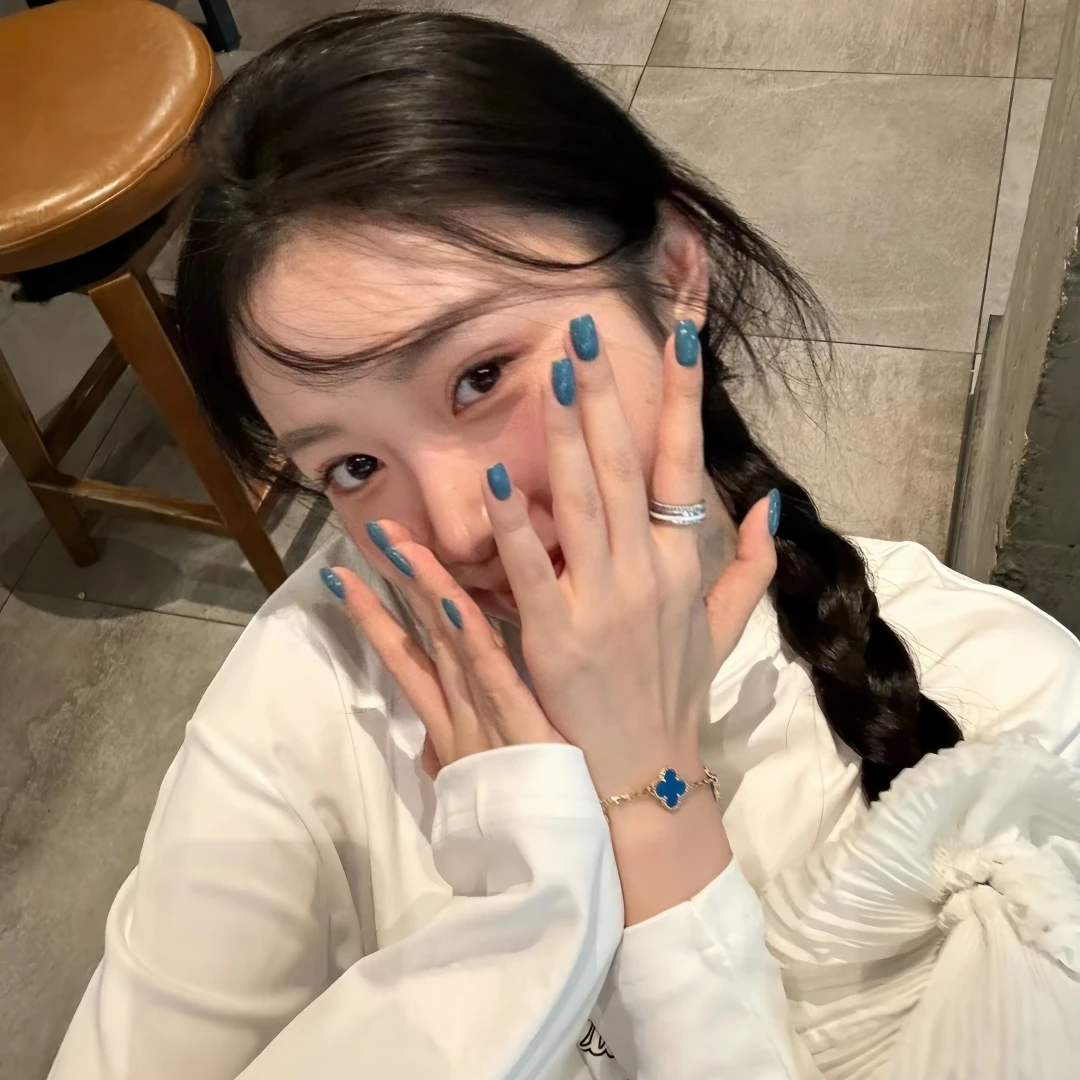 纯手工孔雀蓝法式裸定制穿戴甲自然百搭美甲贴片成品假指甲短款