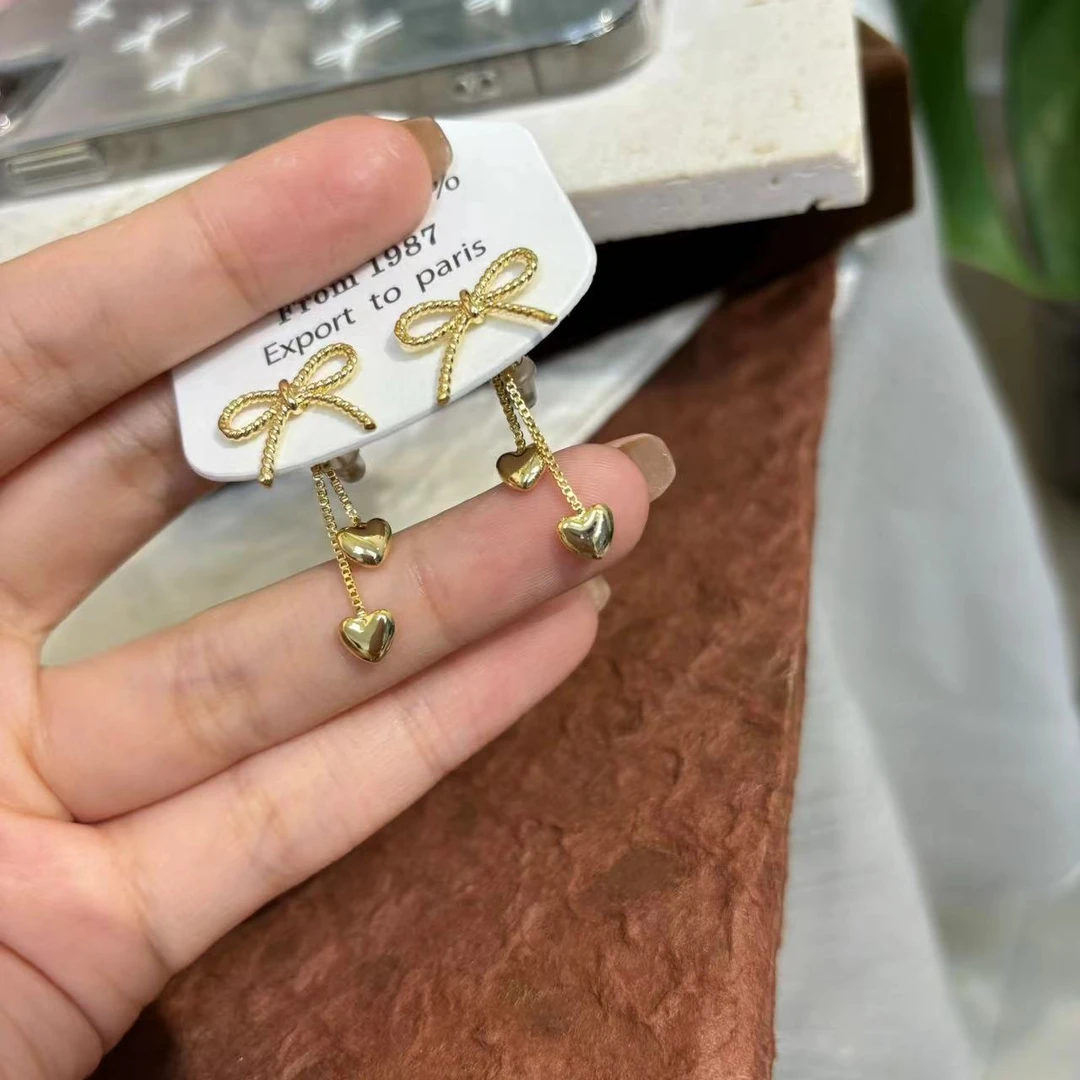 铜合金耳饰 超推荐！设计师款蝴蝶结短流苏时尚耳环 AE-8448