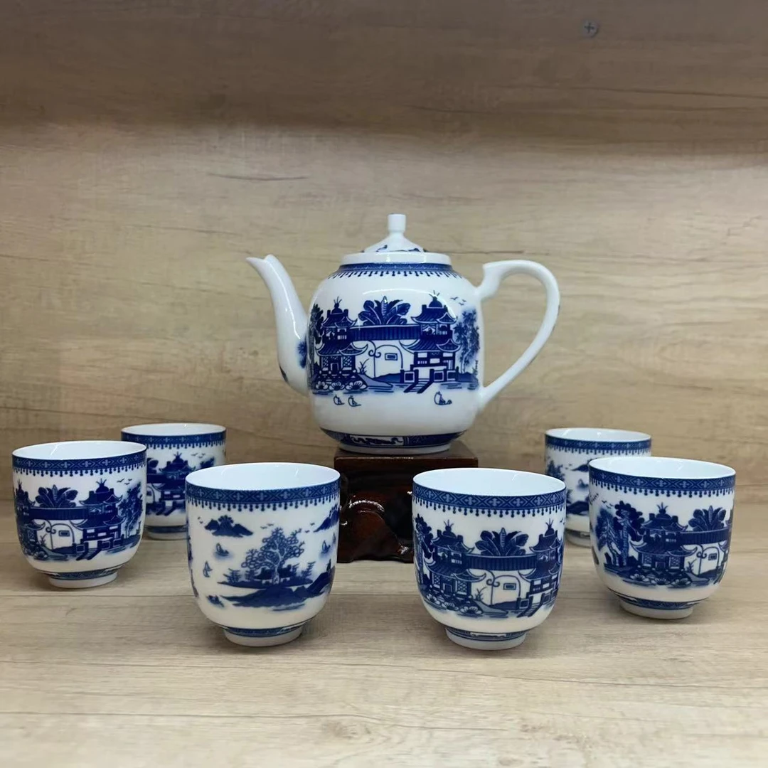 GZ RL/红叶7头釉中彩青花梧桐茶具