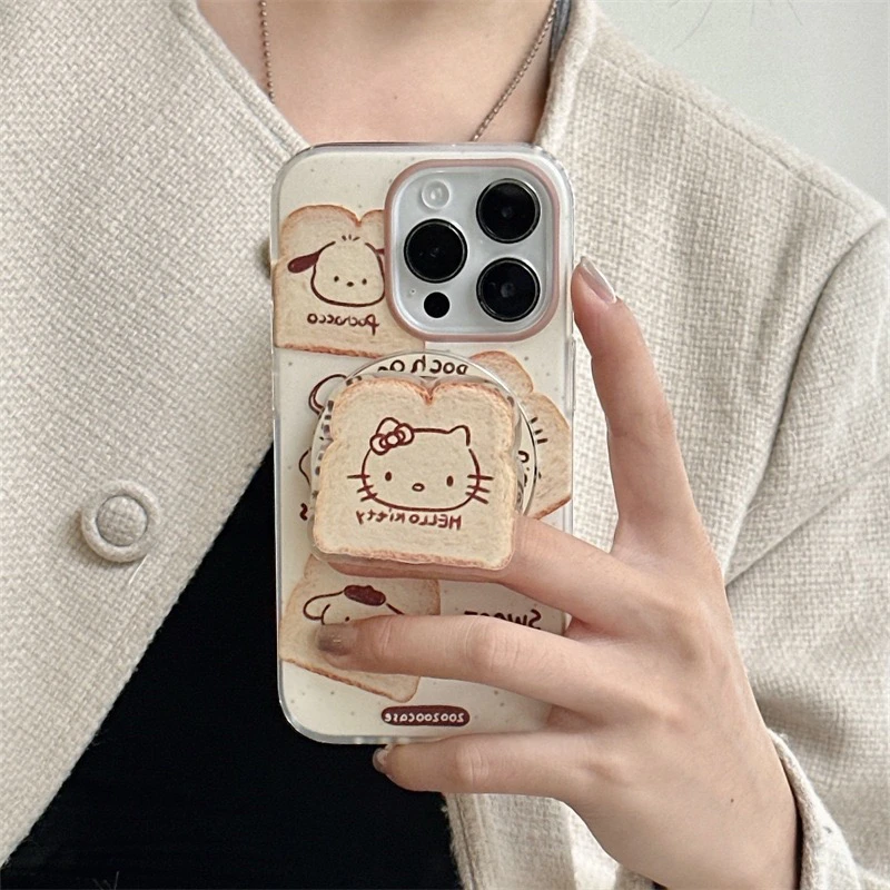 可爱吐司kt猫磁吸支架适用iphone16Promax苹果15手机壳14双层磨砂