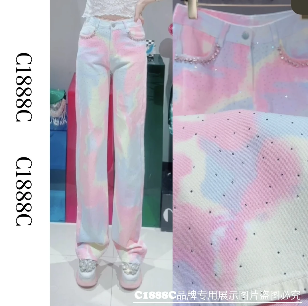 2233#C1888C品牌正品高端订制重工直筒牛仔裤