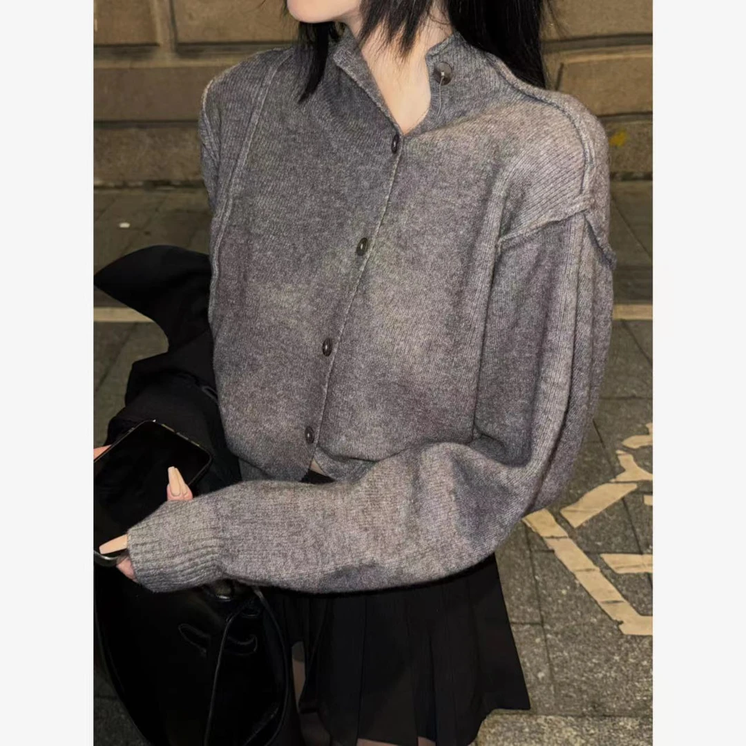 Mao 灰色长袖针织开衫外搭打底经典百搭高级感上衣秋冬季女H5001