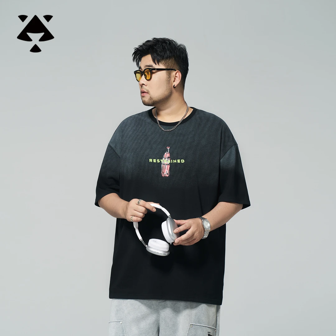 森老板大码男装夏季透气渐变遮肉半袖休闲潮流百搭圆领短袖T恤男