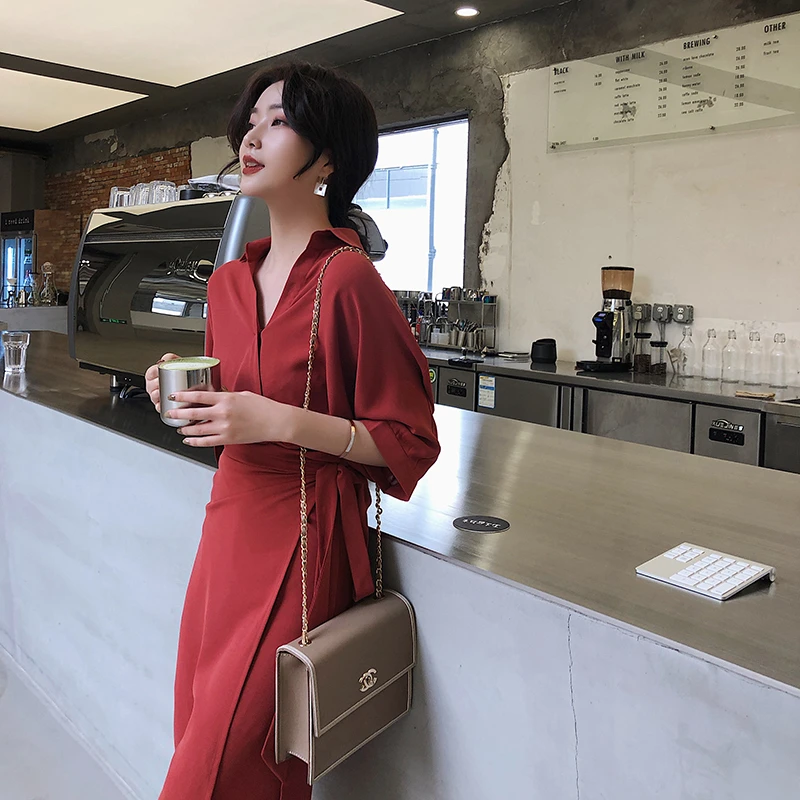 713#【西塔/柜柜撤柜清仓】红色优雅连衣裙2319