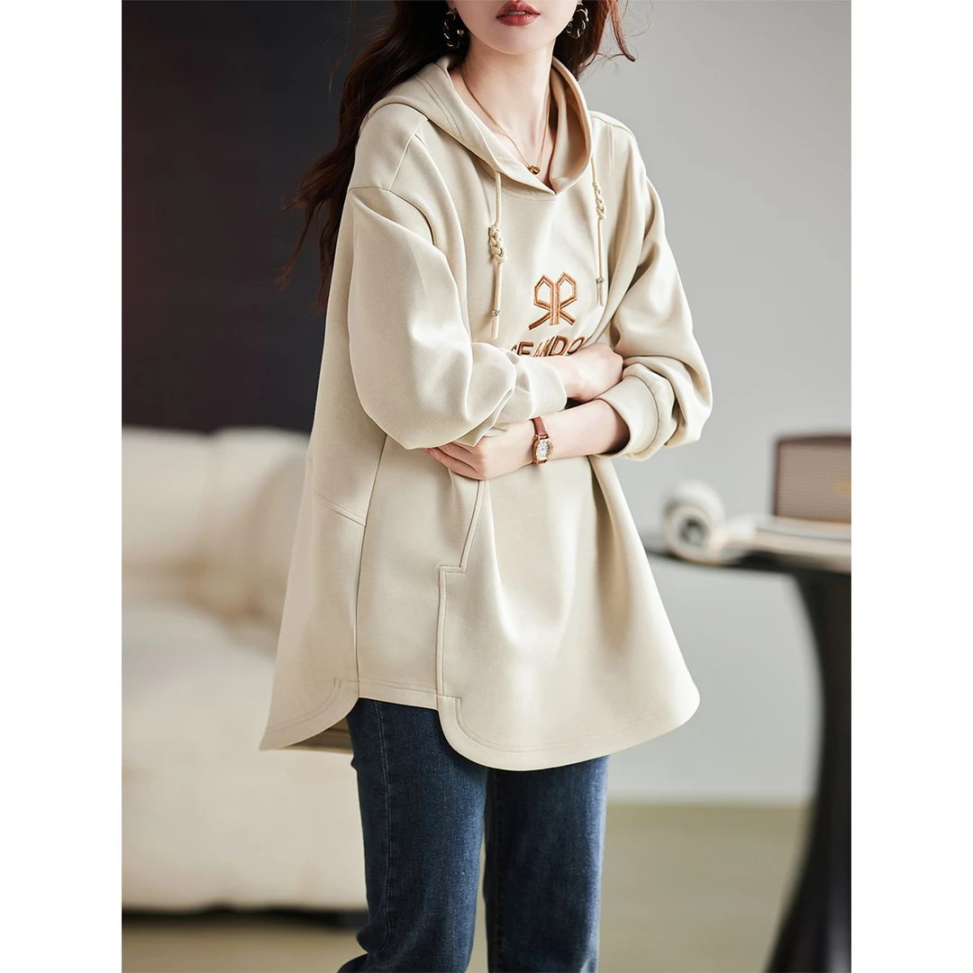 刺绣连帽卫衣女春秋装2023新款宽松时尚减龄显瘦长袖上衣B7612
