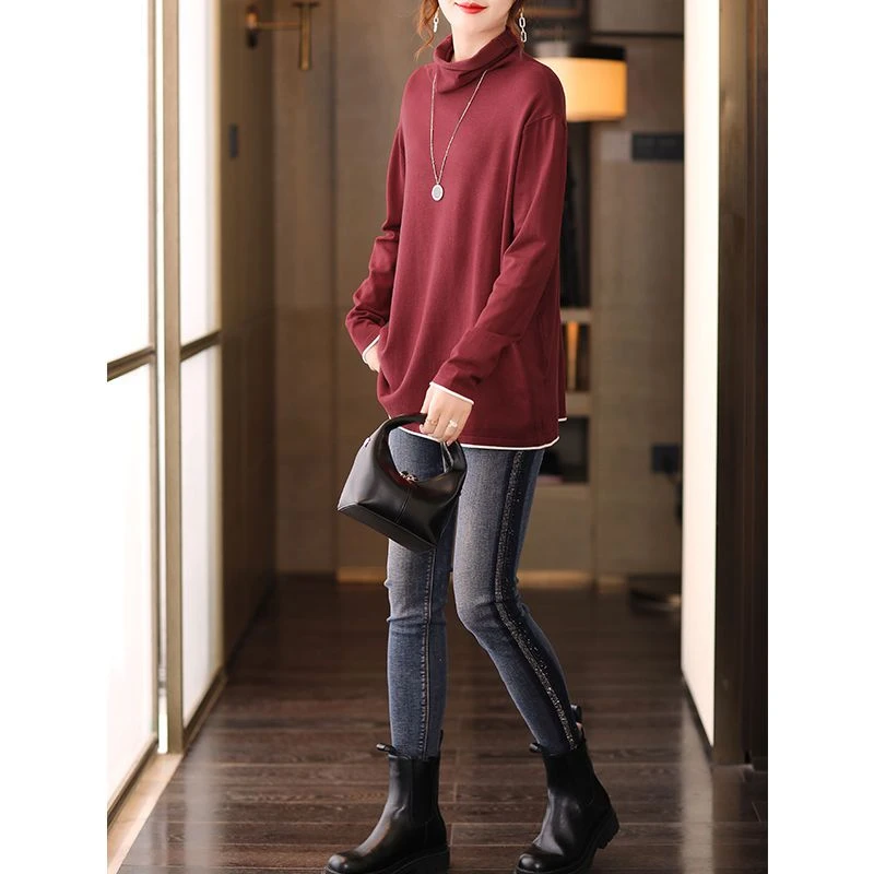 衣品乐大码新款高领针织打底衫宽松胖妹妹毛衣女装冬装A4803