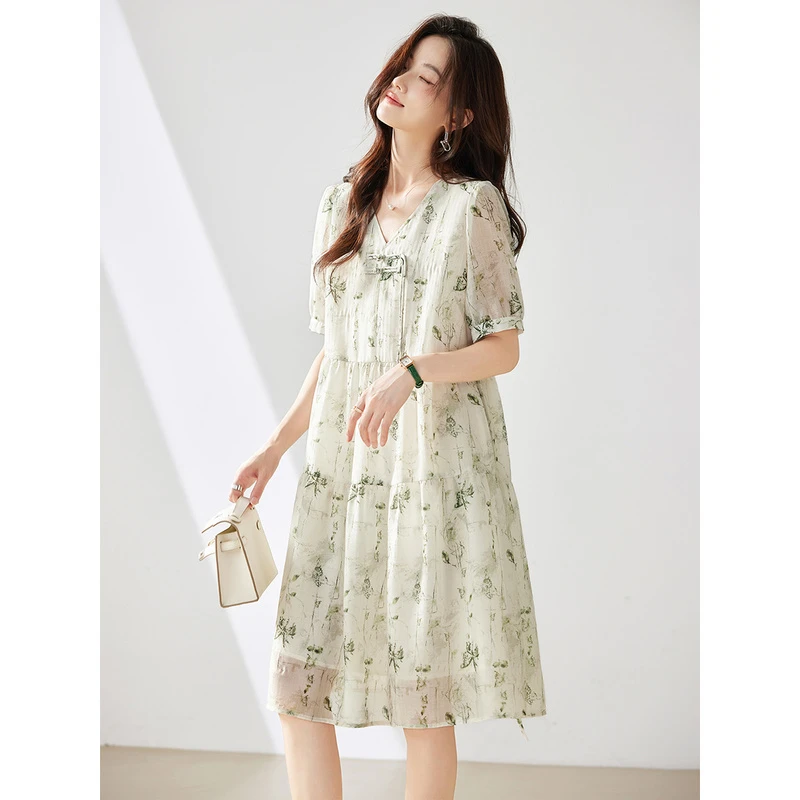 小清新盘扣新中式连衣裙女夏新款宽松大码气质显瘦a字裙TC2926