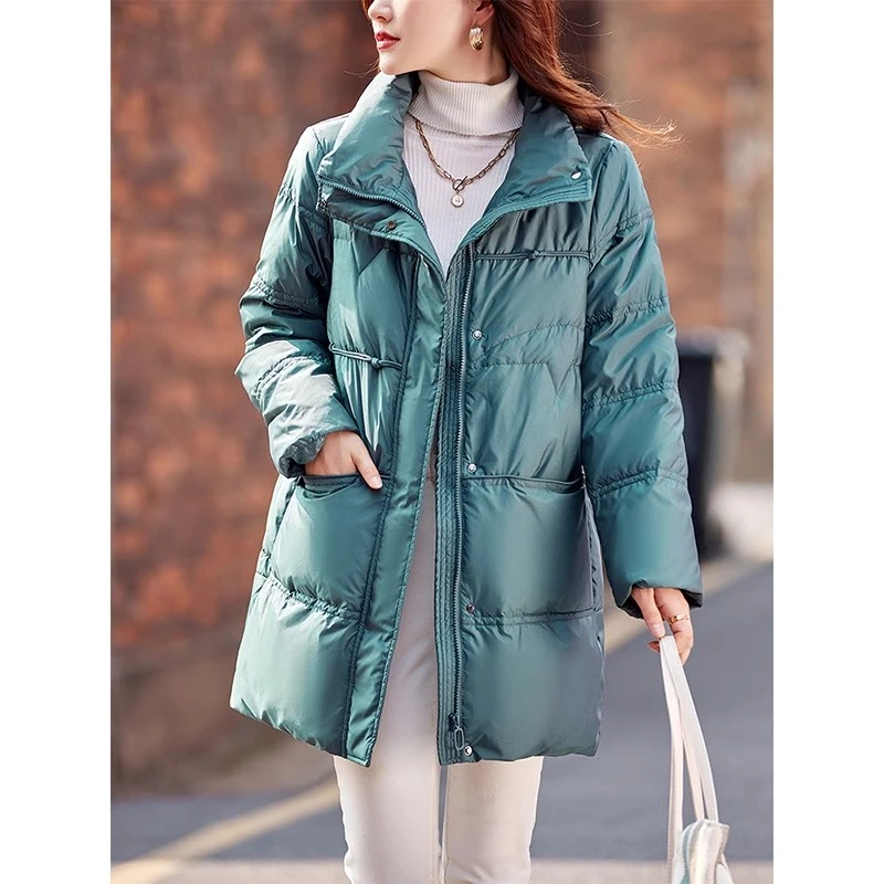 轻便鹅绒羽绒服女冬中长款加厚新款宽松时尚洋气保暖外套B2244