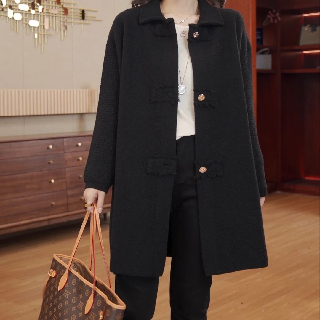 【衣品乐原创】 欧洲站大码简约宽松翻领加厚外套女中长款DUA9477