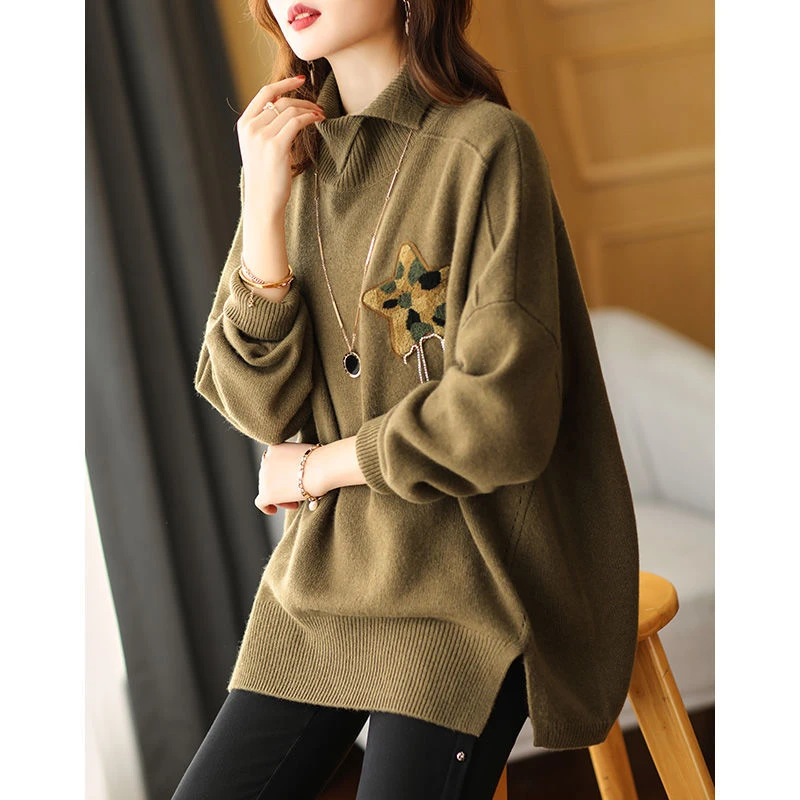 衣品乐大码毛衣冬季加厚宽松纯色北极绒毛衣女针织衫A4964