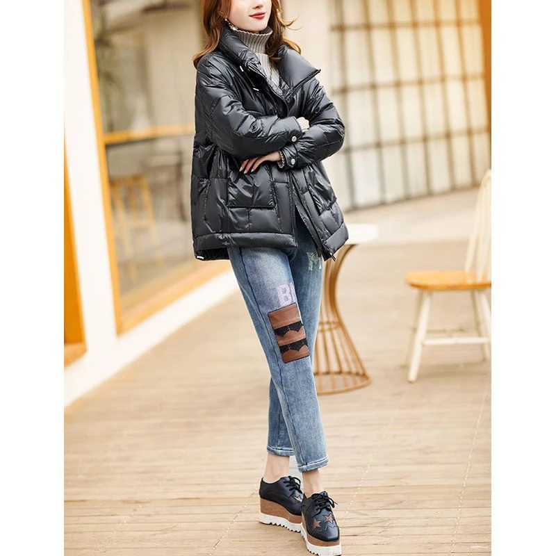 衣品乐大码宽松女冬新款宽松亮面羽绒棉服X850