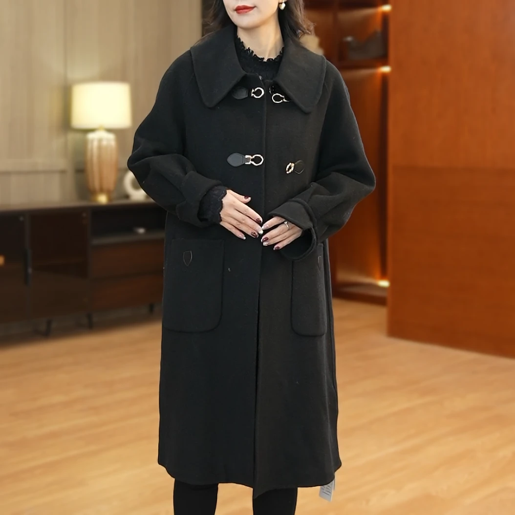 【衣品乐设计师款】欧洲站大码双面呢外套中长款大衣女DUA9277