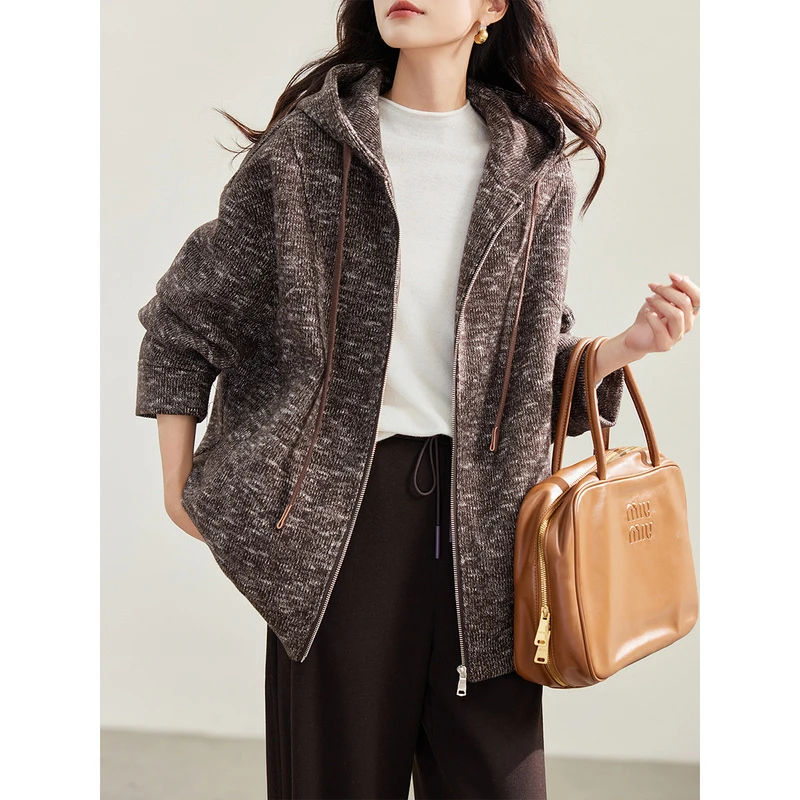 衣品乐原创宽松大码春秋新款女装慵懒风抽绳连帽外套C4544