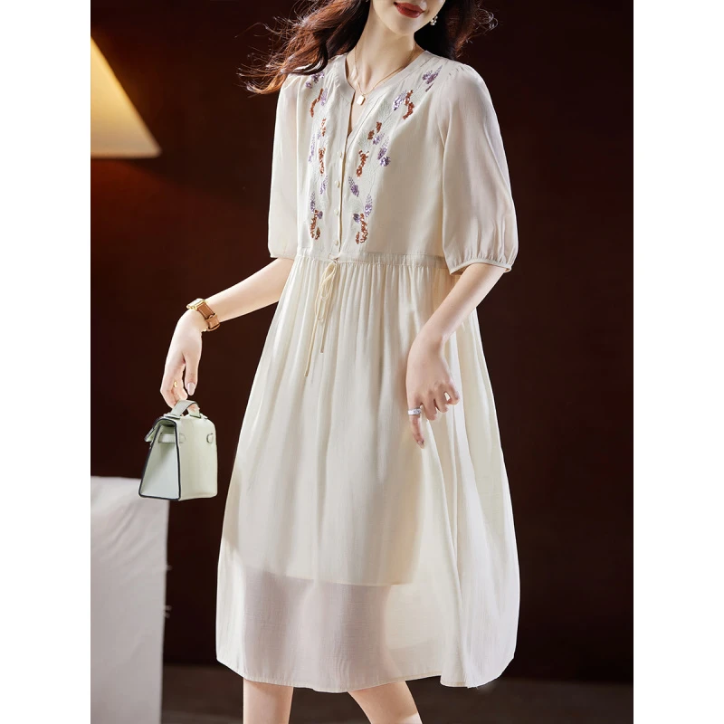 衣品乐原创宽松大码夏季新款女浪漫法式亮片绣花连衣裙C1744