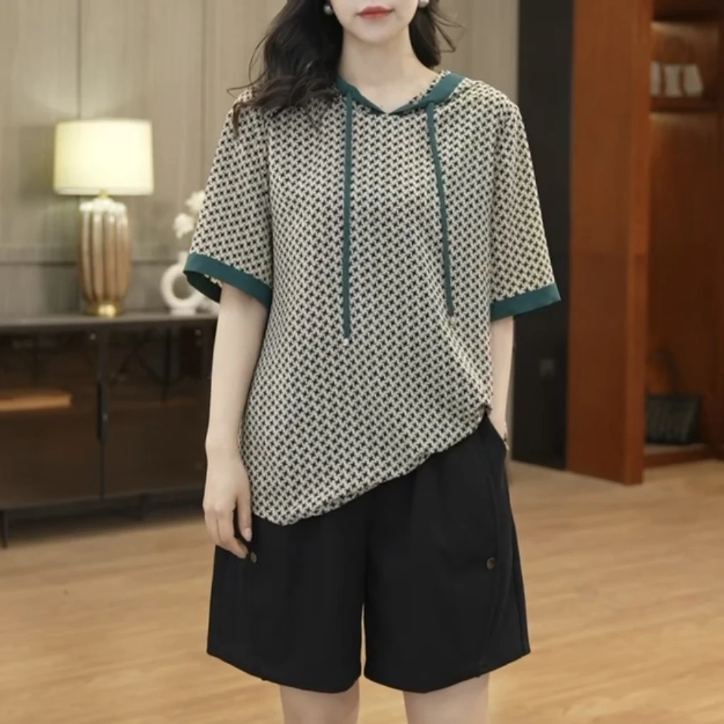 【衣品乐设计款】欧洲站大码印花连帽短袖T恤女夏季宽松DUB5131
