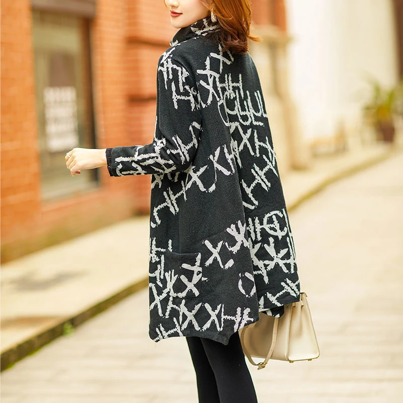 衣品乐大码宽松中长款毛衣冬韩版简约字母针织打底衫女冬新款J250