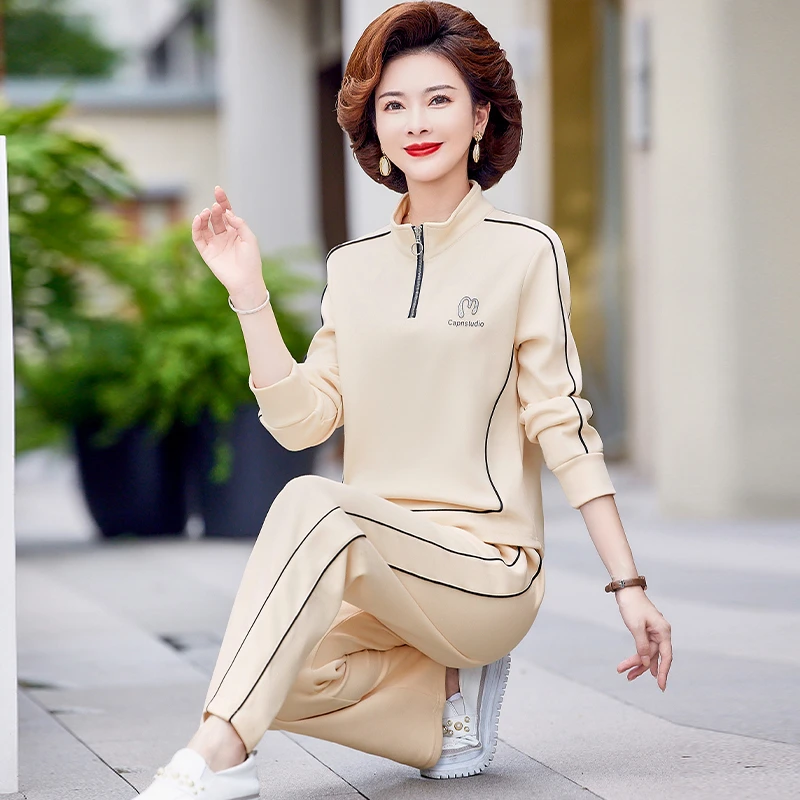 中老年妈妈2025春季新款长袖卫衣中年人时尚洋气休闲运动服套装女