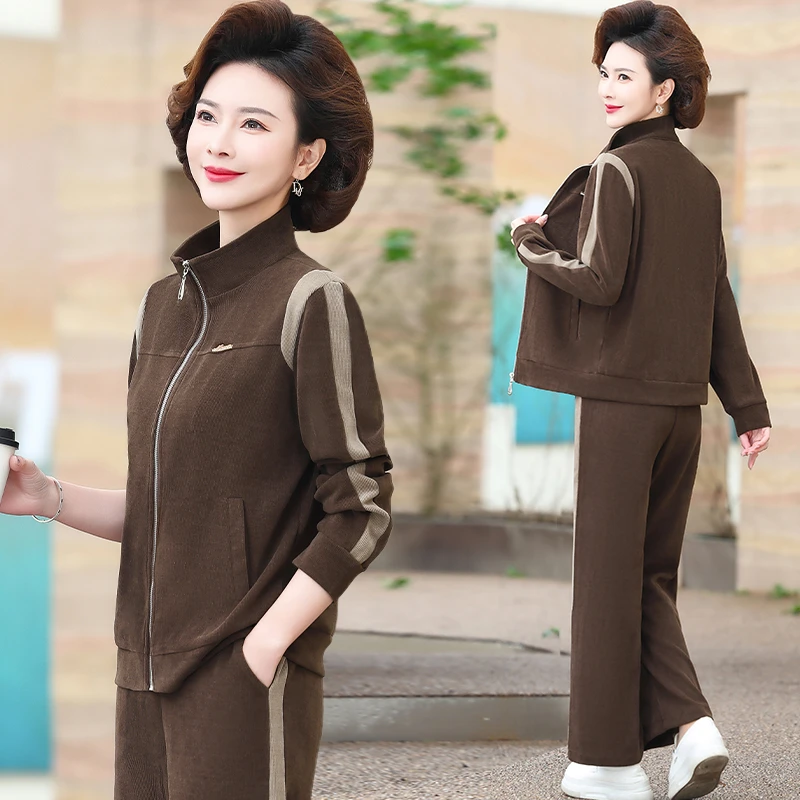 中老年妈妈时尚休闲运动服套装女2025春装新款40岁50中年两三件套