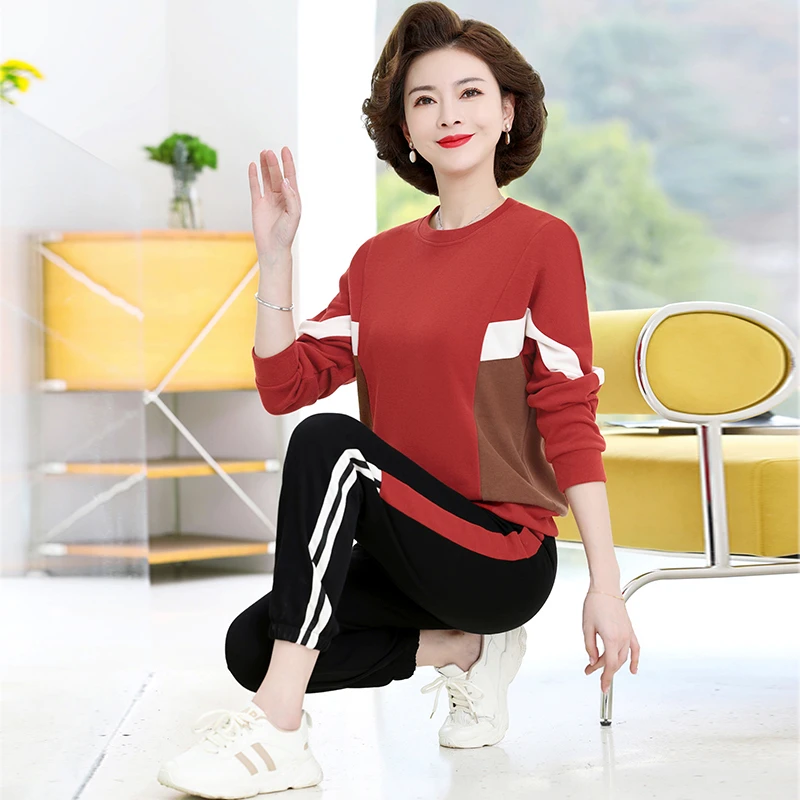 中老年妈妈2025春装时尚运动服套装女中年洋气休闲卫衣上衣两件套