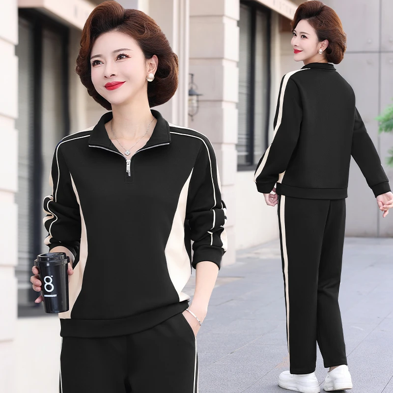 中老年妈妈时尚休闲运动衣服套装女2025新款中年春秋装卫衣两件套