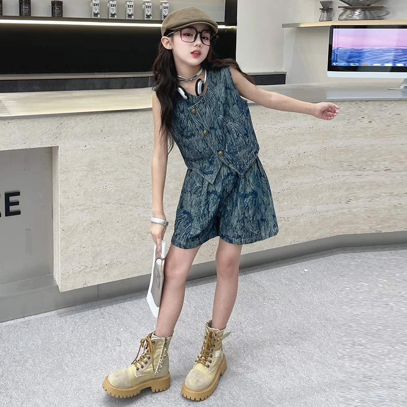 女童套装碎花显瘦洋气高腰时尚夏季复古宽松时髦气质