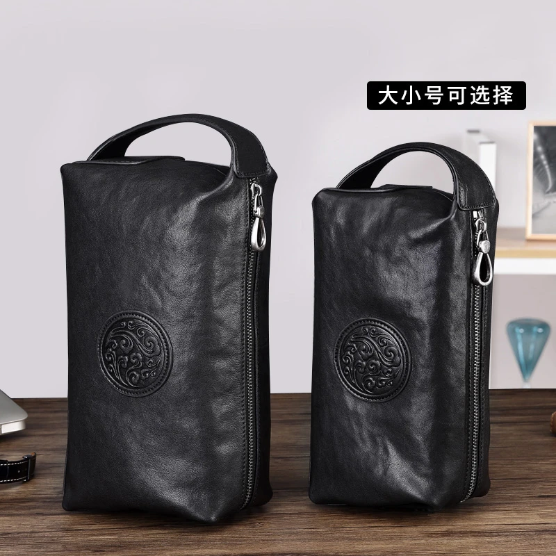 施华艾登手包男大容量真皮新款潮流休闲手抓包牛皮商务时尚枕头包