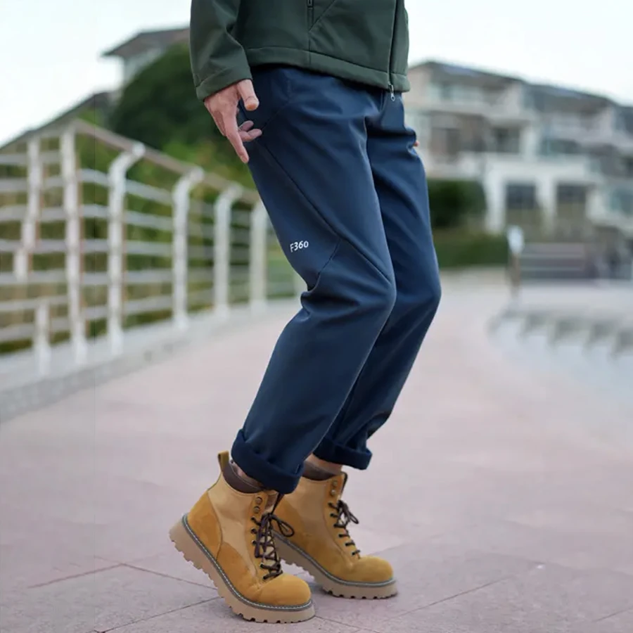 秋冬季户外男士立体剪裁宽松防风防水抓绒加厚保暖休闲软壳裤潮